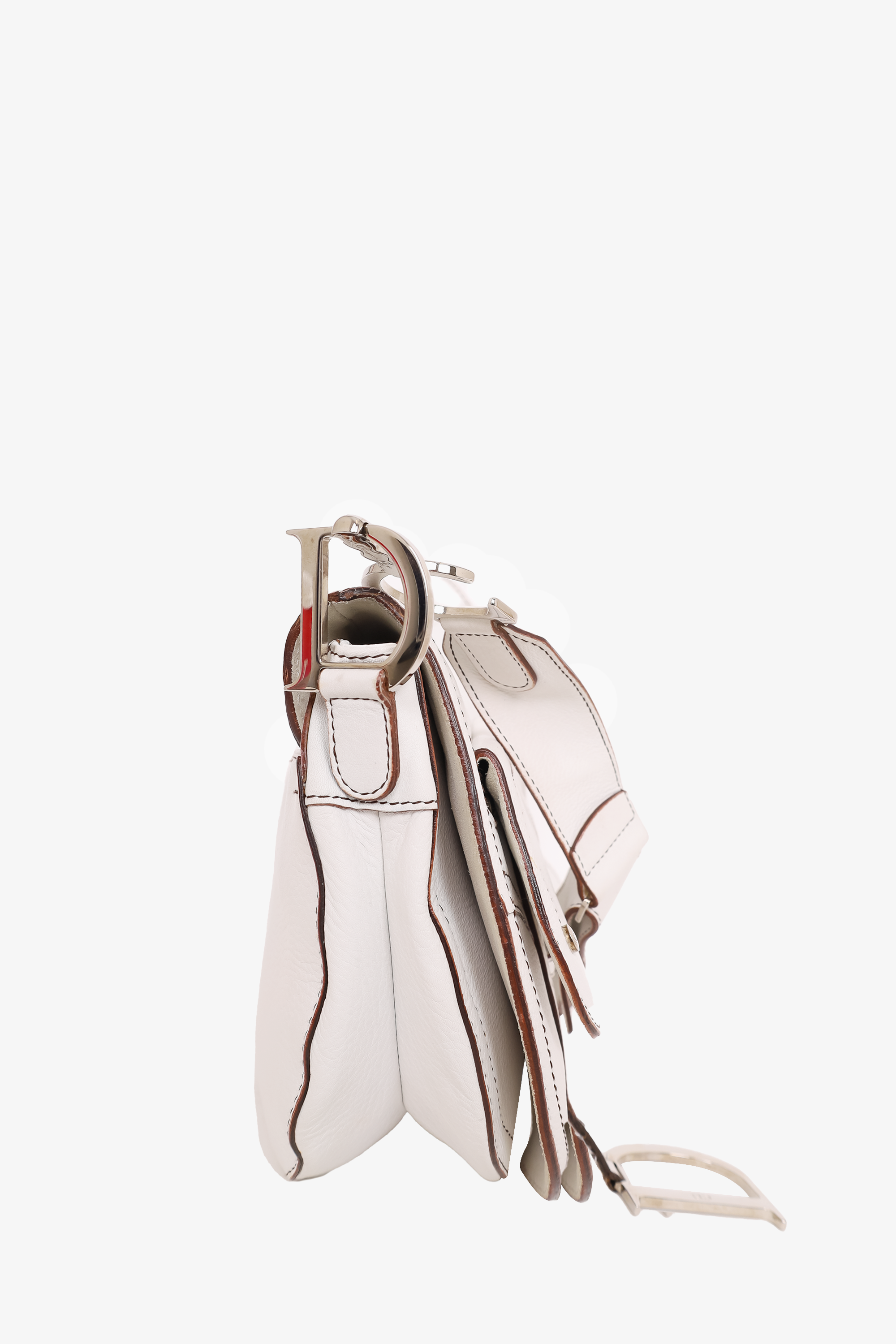 Christian Dior 2002 White Grained Calfskin Baudrier Saddle Messenger Bag