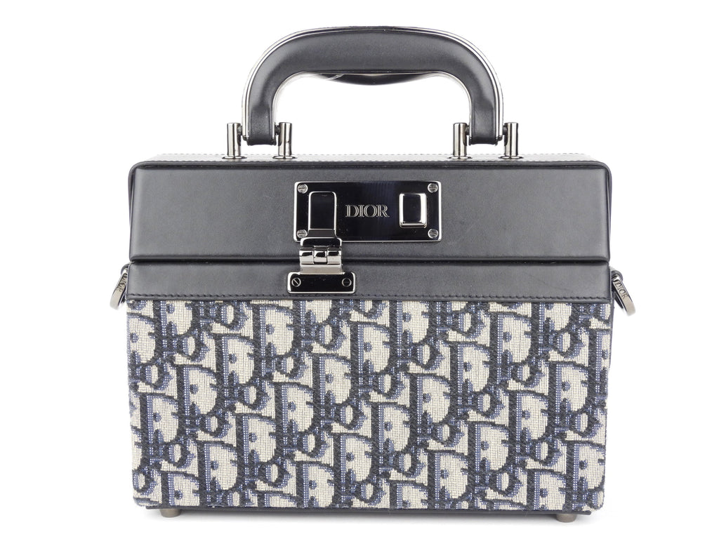 Christian Dior Oblique Monogram and Black Leather Two-Way Hard-Case Lock Handle Bag
