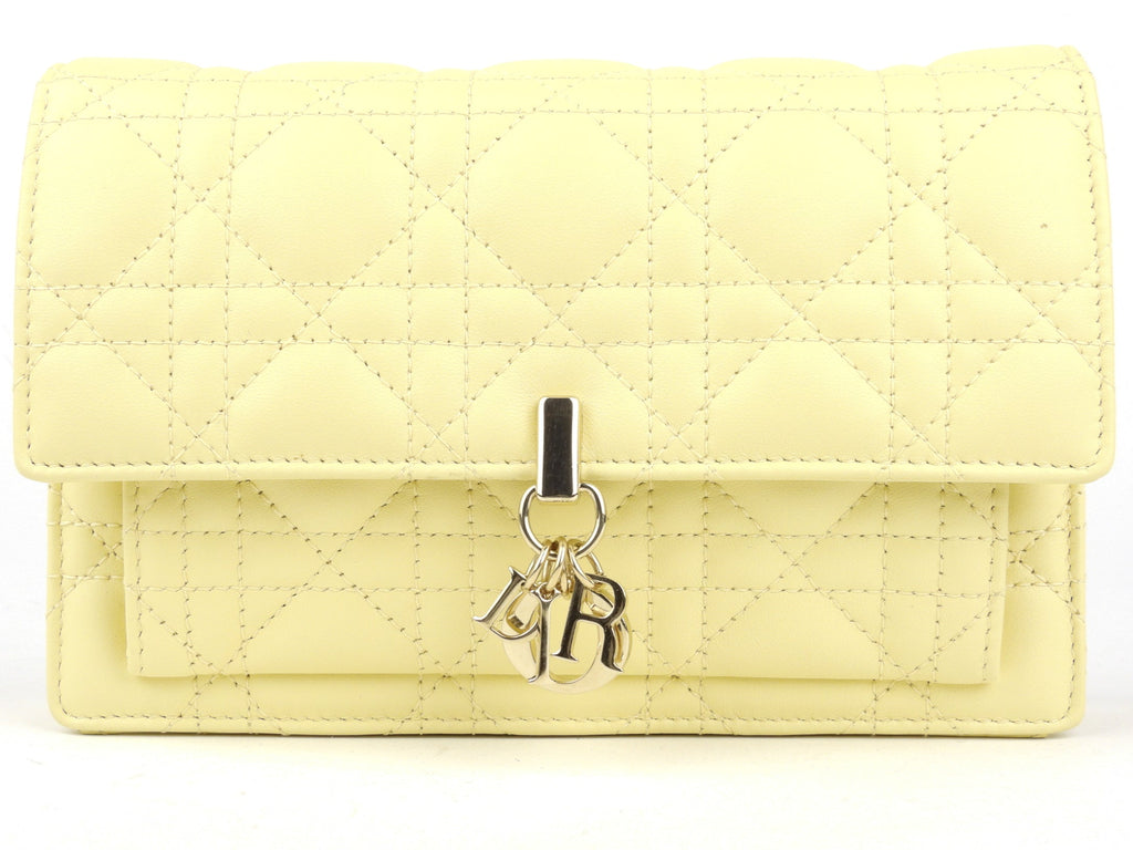 Christian Dior Pale Yellow Cannage Quilted Lambskin Leather Miss Dior Chain Pouch
