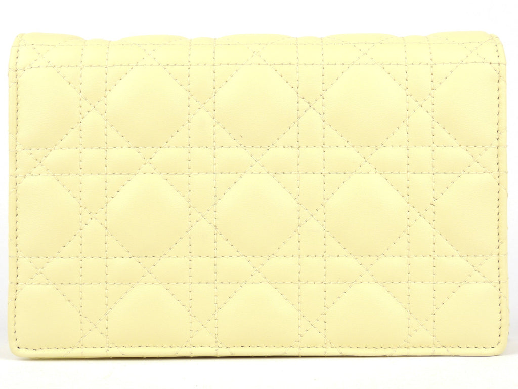 Christian Dior Pale Yellow Cannage Quilted Lambskin Leather Miss Dior Chain Pouch