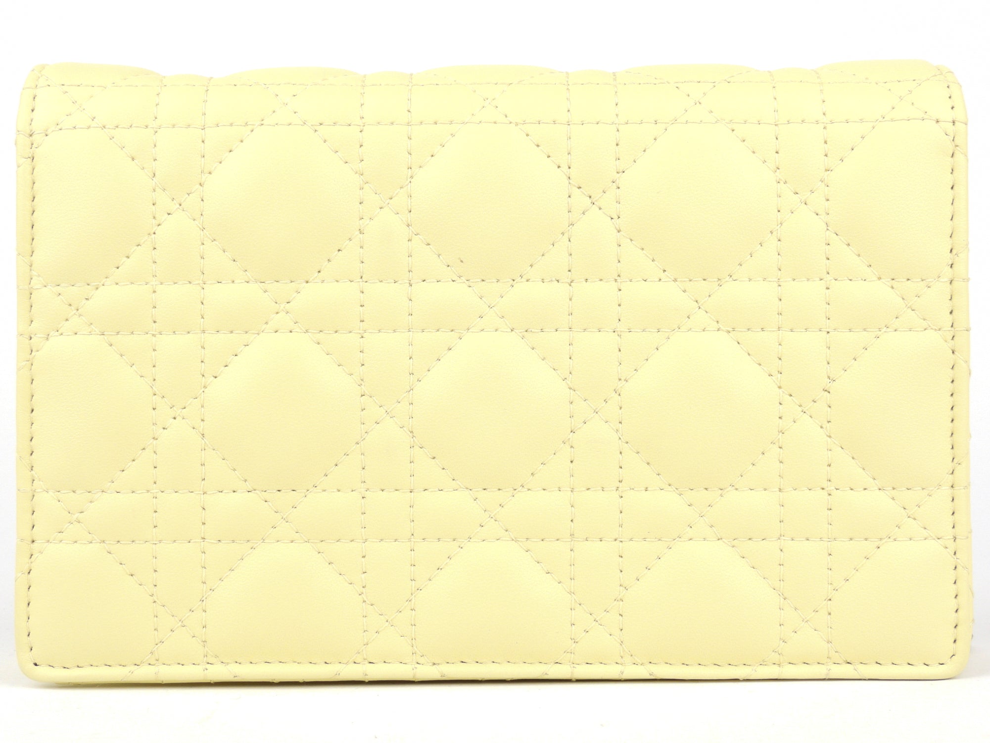 Christian Dior Pale Yellow Cannage Quilted Lambskin Leather Miss Dior Chain Pouch