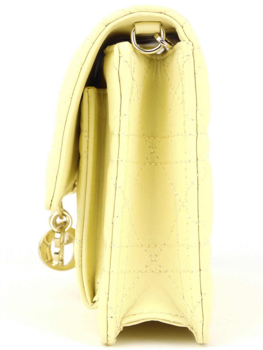 Christian Dior Pale Yellow Cannage Quilted Lambskin Leather Miss Dior Chain Pouch