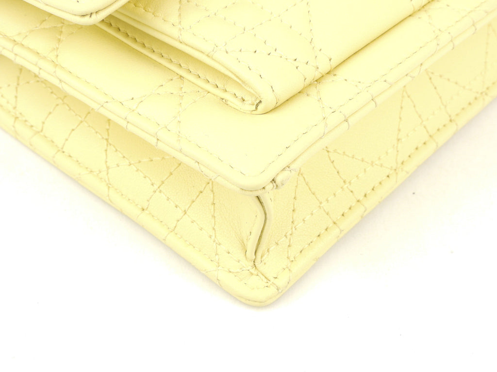 Christian Dior Pale Yellow Cannage Quilted Lambskin Leather Miss Dior Chain Pouch