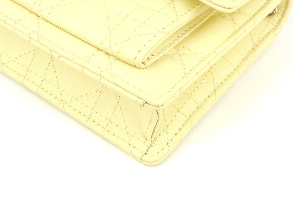 Christian Dior Pale Yellow Cannage Quilted Lambskin Leather Miss Dior Chain Pouch