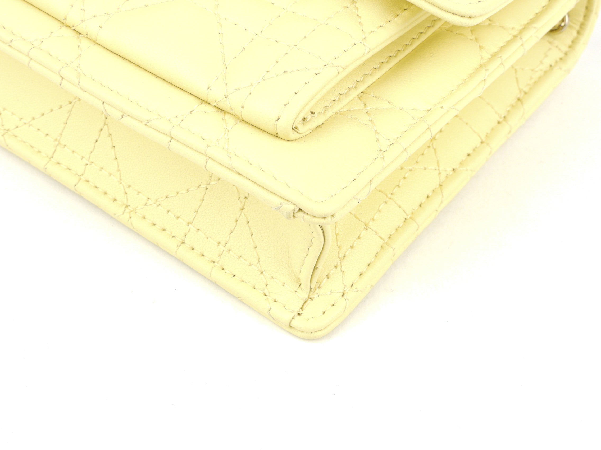 Christian Dior Pale Yellow Cannage Quilted Lambskin Leather Miss Dior Chain Pouch