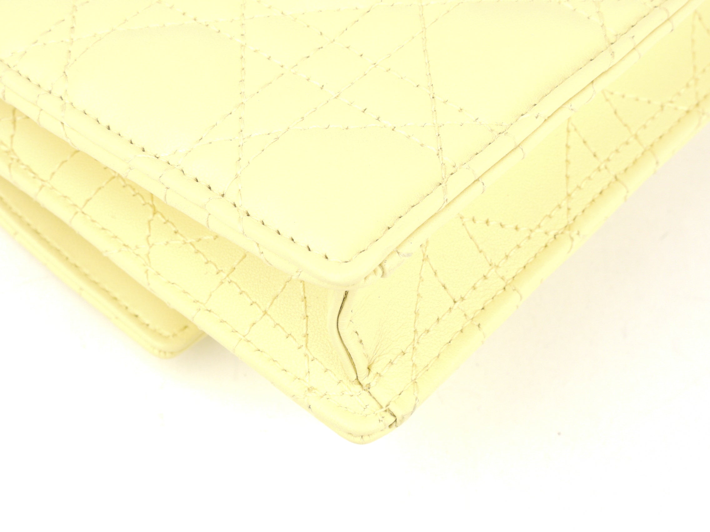 Christian Dior Pale Yellow Cannage Quilted Lambskin Leather Miss Dior Chain Pouch