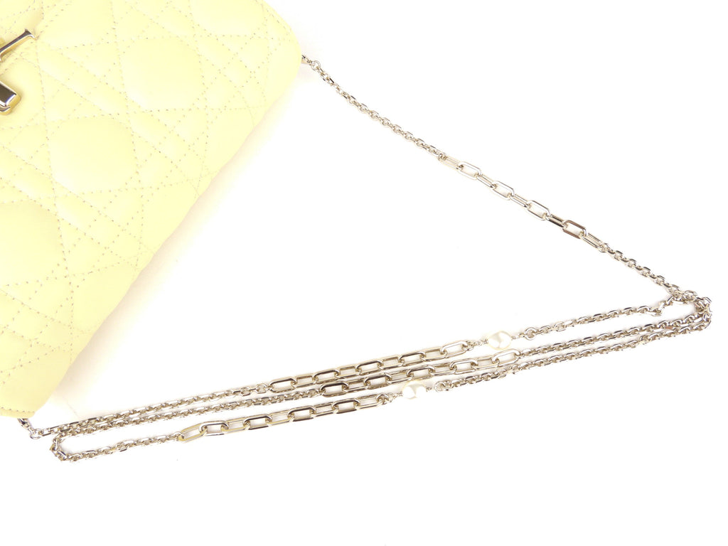 Christian Dior Pale Yellow Cannage Quilted Lambskin Leather Miss Dior Chain Pouch