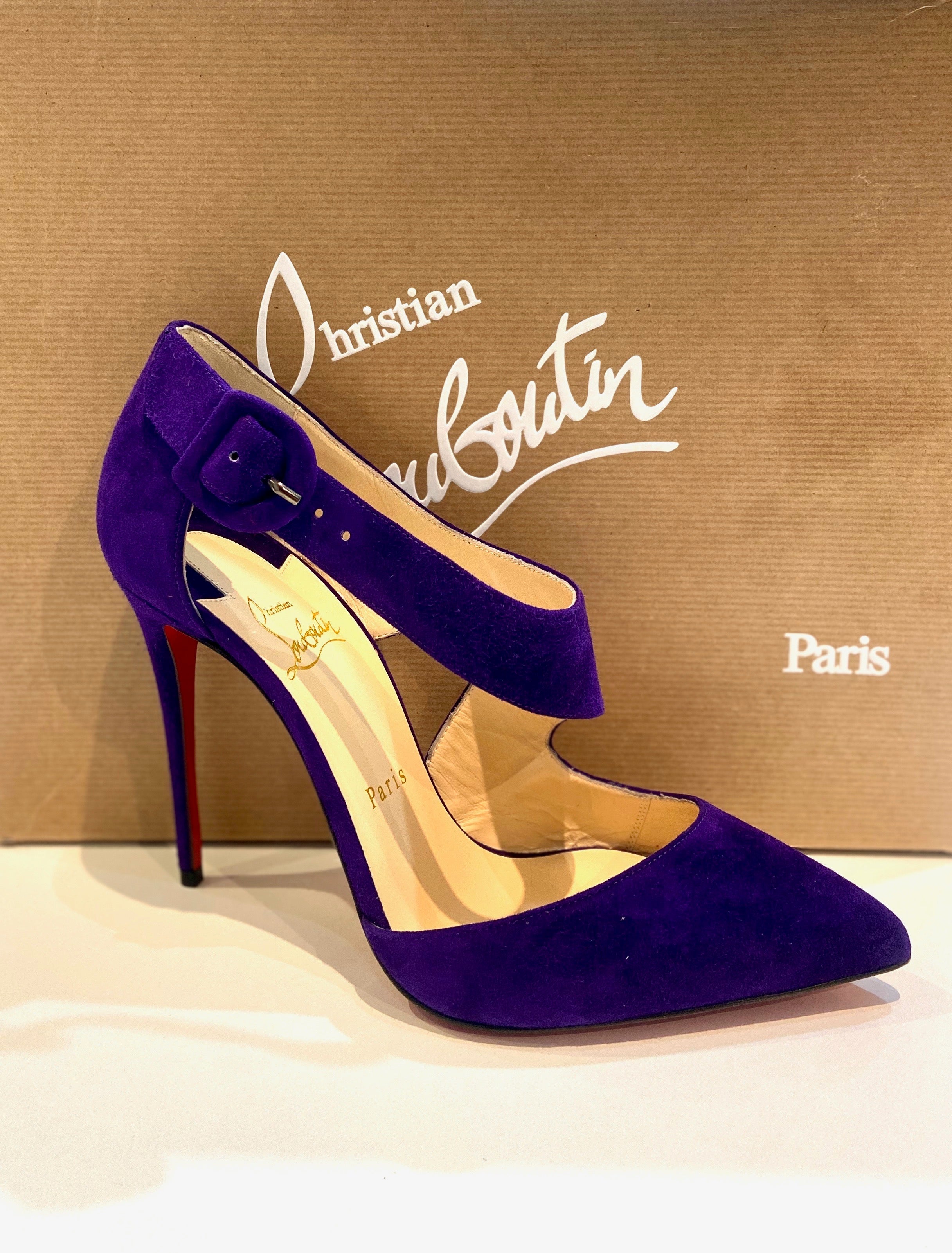 CHRISTIAN LOUBOUTIN SHARPETA SUEDE BUCKLE PUMPS