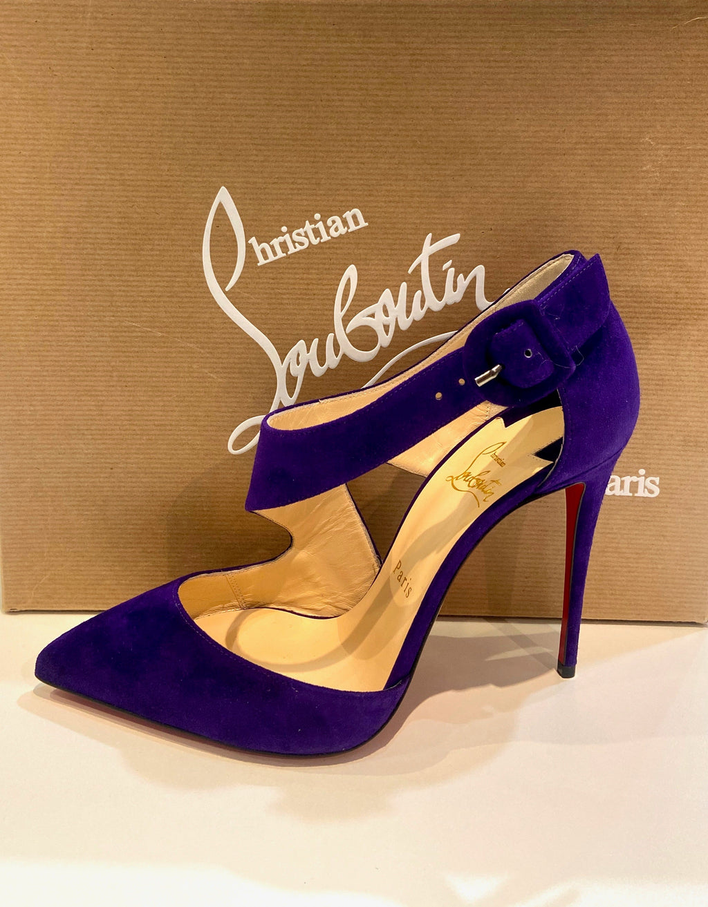 CHRISTIAN LOUBOUTIN SHARPETA SUEDE BUCKLE PUMPS