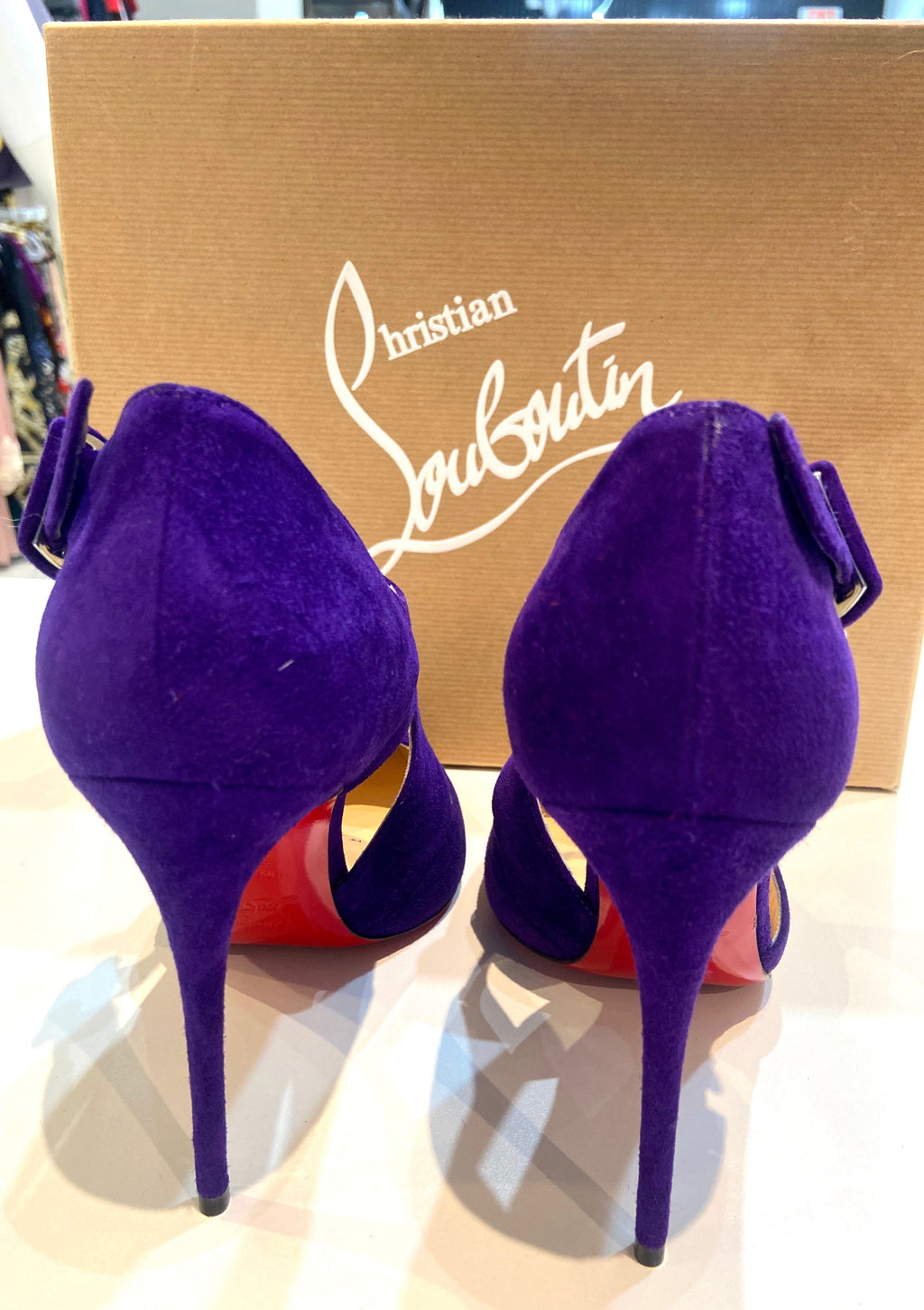 CHRISTIAN LOUBOUTIN SHARPETA SUEDE BUCKLE PUMPS