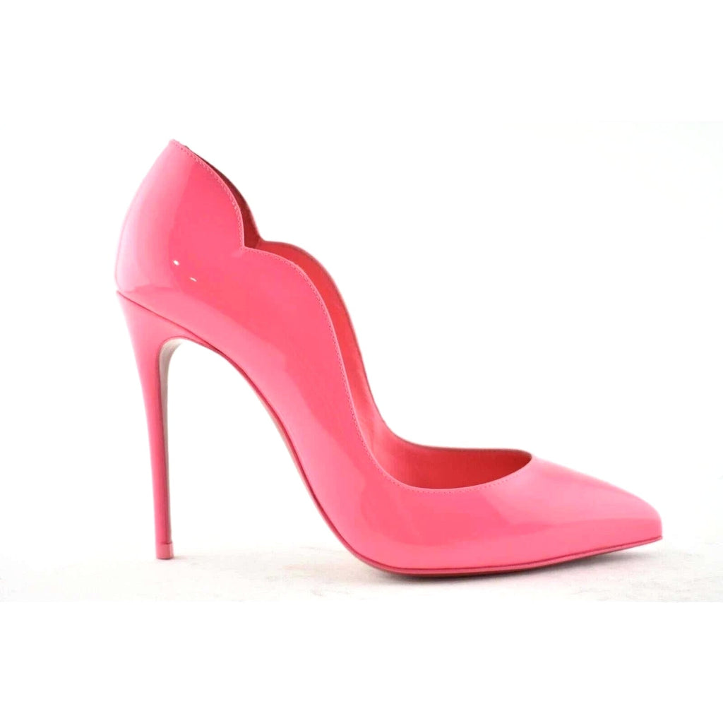 LOUBOUTIN NEON PINK PATENT LEATHER HOT CHICK 100 PUMPS