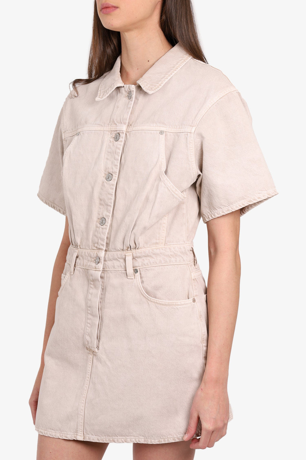 Citizens of Humanity Beige Denim Button Up Short-sleeve Dress Size Medium