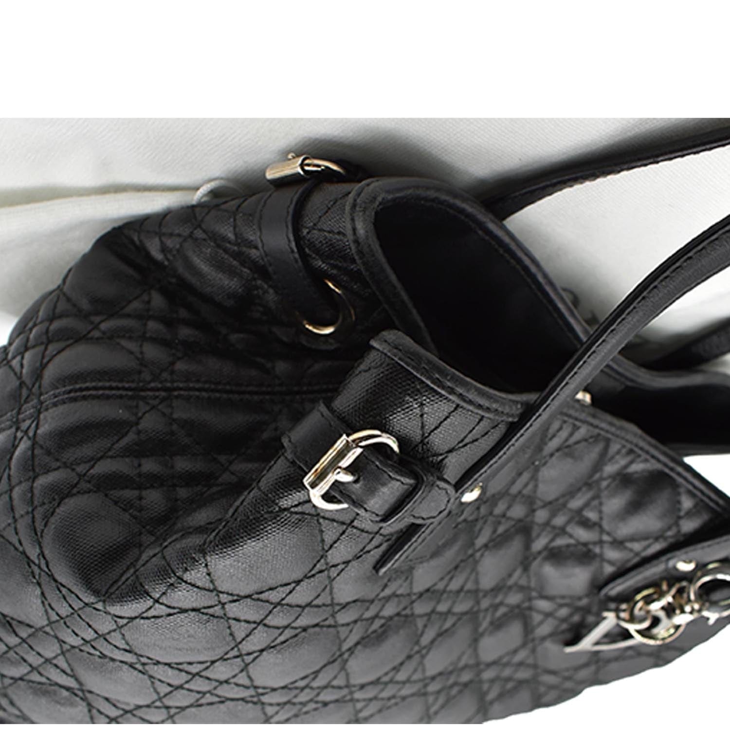 CHRISTIAN DIOR Panarea Quilted Cannage Rosato Canvas Tote Bag Black