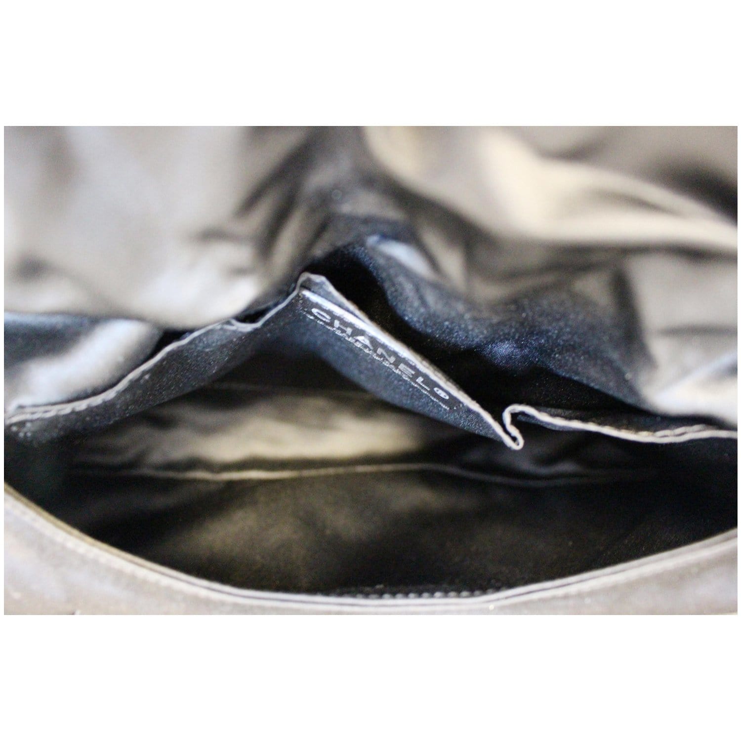 CHANEL CC Half Moon Quilted Satin Clutch Black