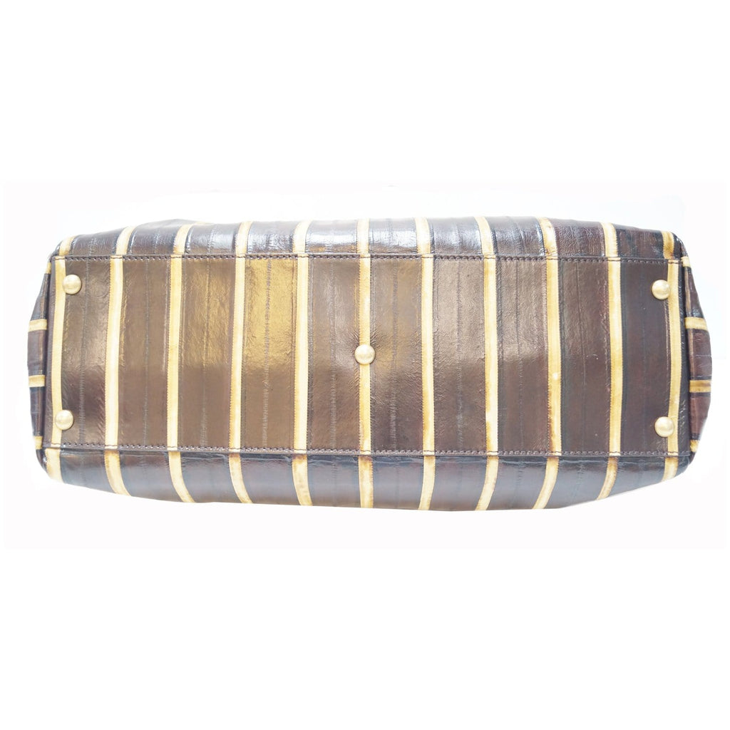 FENDI Peekaboo Striped Eel Skin Leather Shoulder Bag Brown