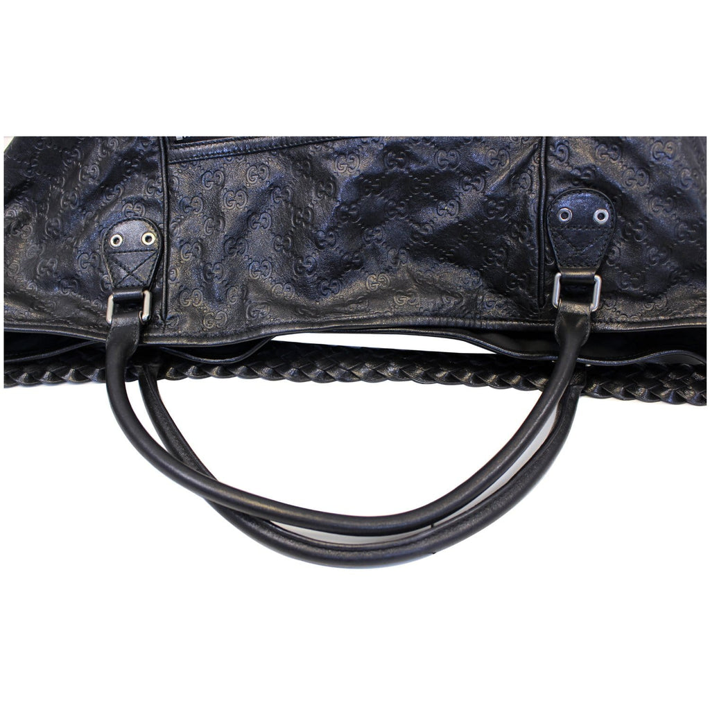 GUCCI Black Leather Signature Extra Large Tote Bag 189680