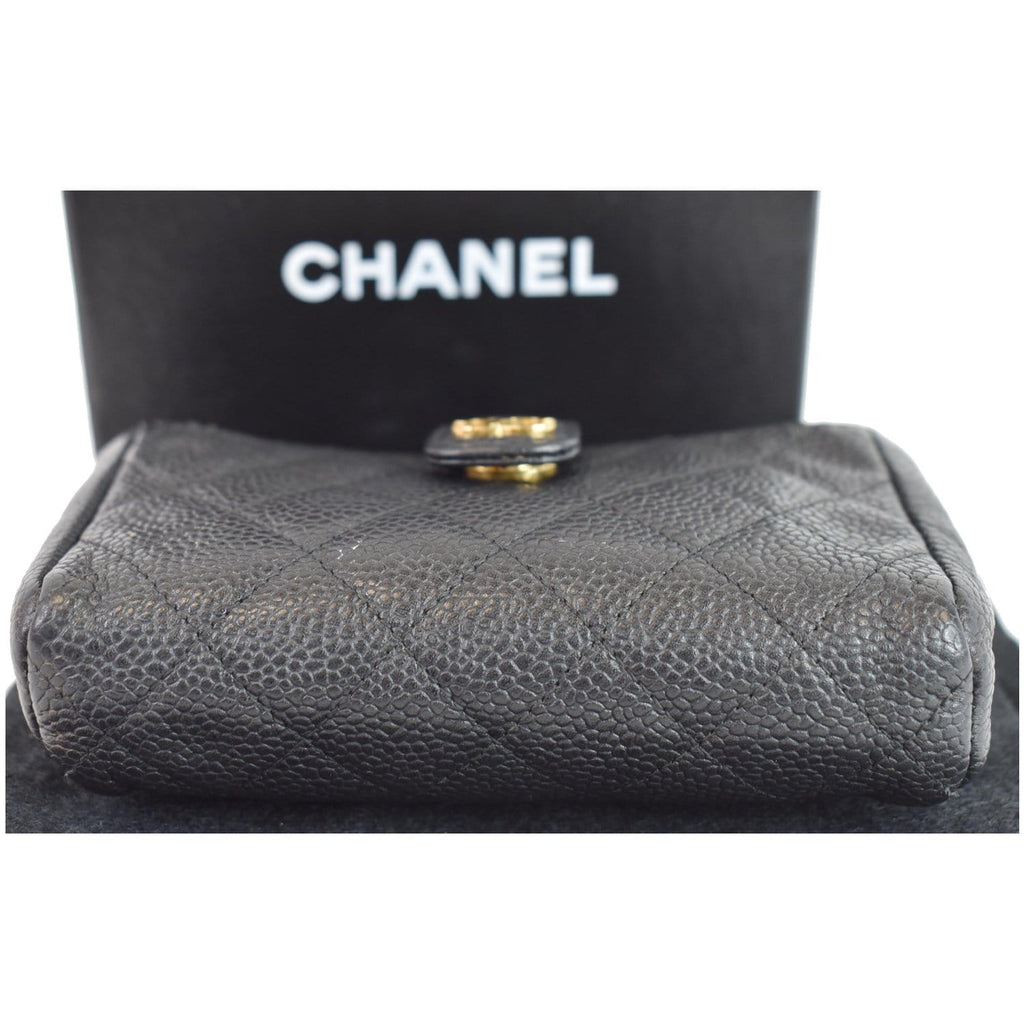 CHANEL Quilted Caviar Leather Mini Phone Holder Clutch Black