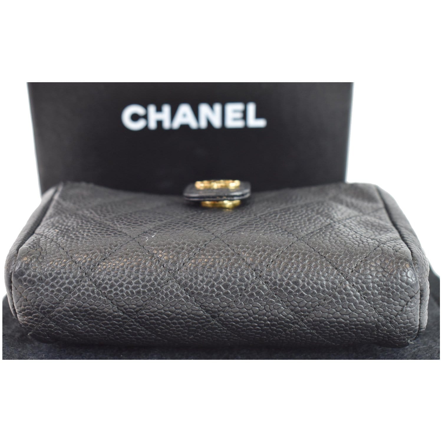 CHANEL Quilted Caviar Leather Mini Phone Holder Clutch Black