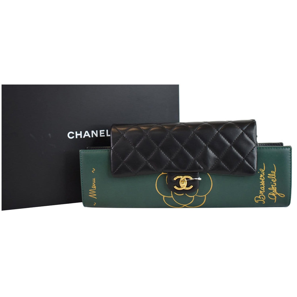 CHANEL Gabrielle Brasserie Menu Flap Calfskin Chain Clutch Bag Black