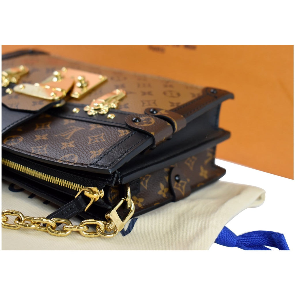 LOUIS VUITTON Petit Soft Malle Reverse Monogram Clutch Shoulder Bag Brown