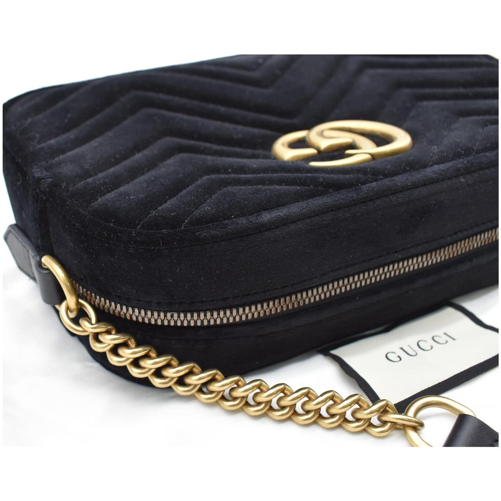 GUCCI  GG Marmont Small Velvet Matelasse Crossbody Bag Black 447632