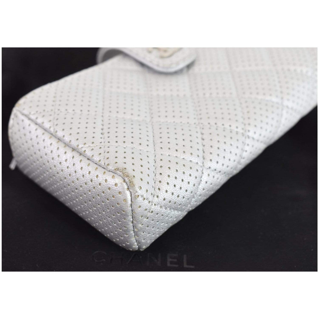 CHANEL Perforated Lambskin Quilted Mini Phone Holder Clutch Silver - Last Call