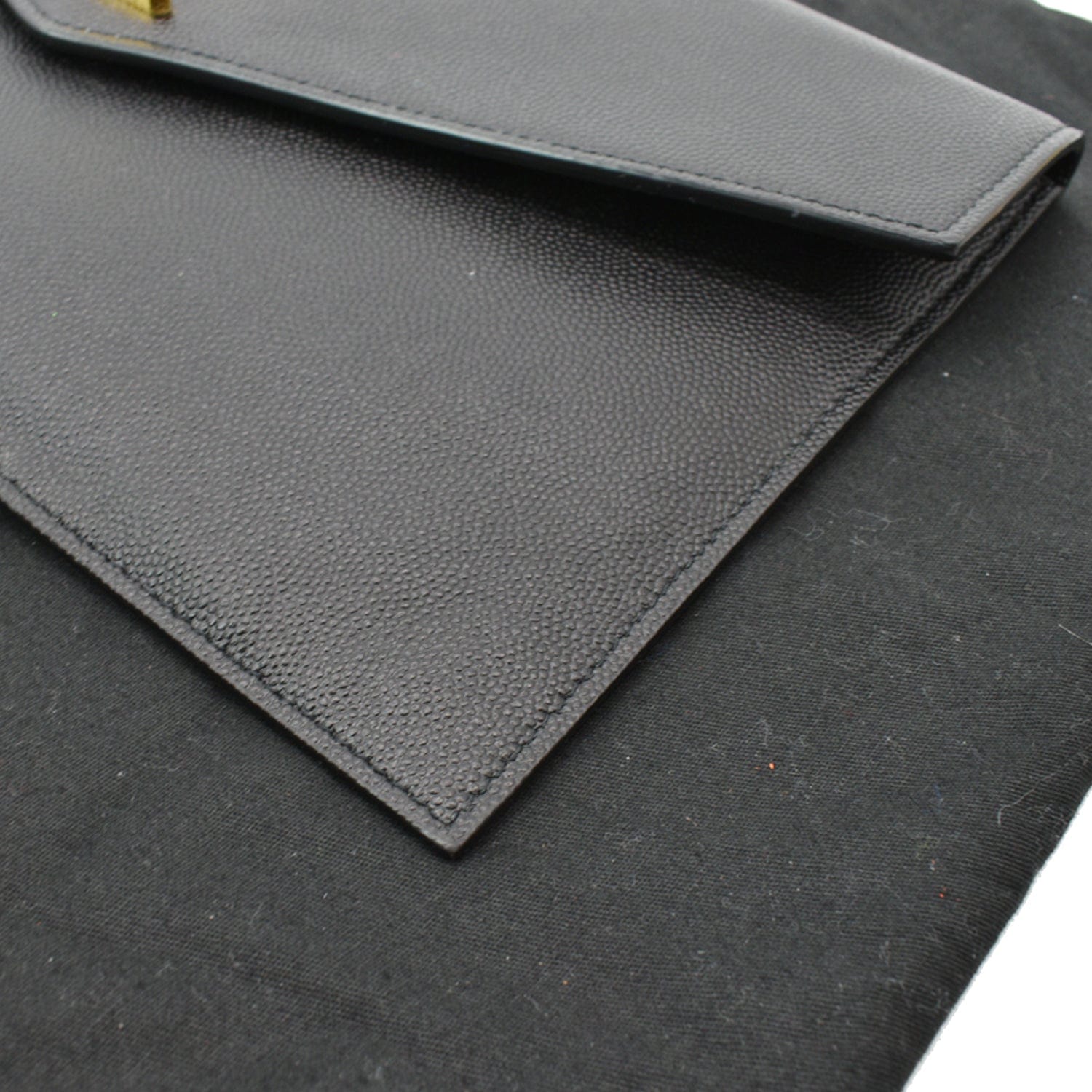 YVES SAINT LAURENT Uptown Envelope Grain De Poudre Leather Clutch Black