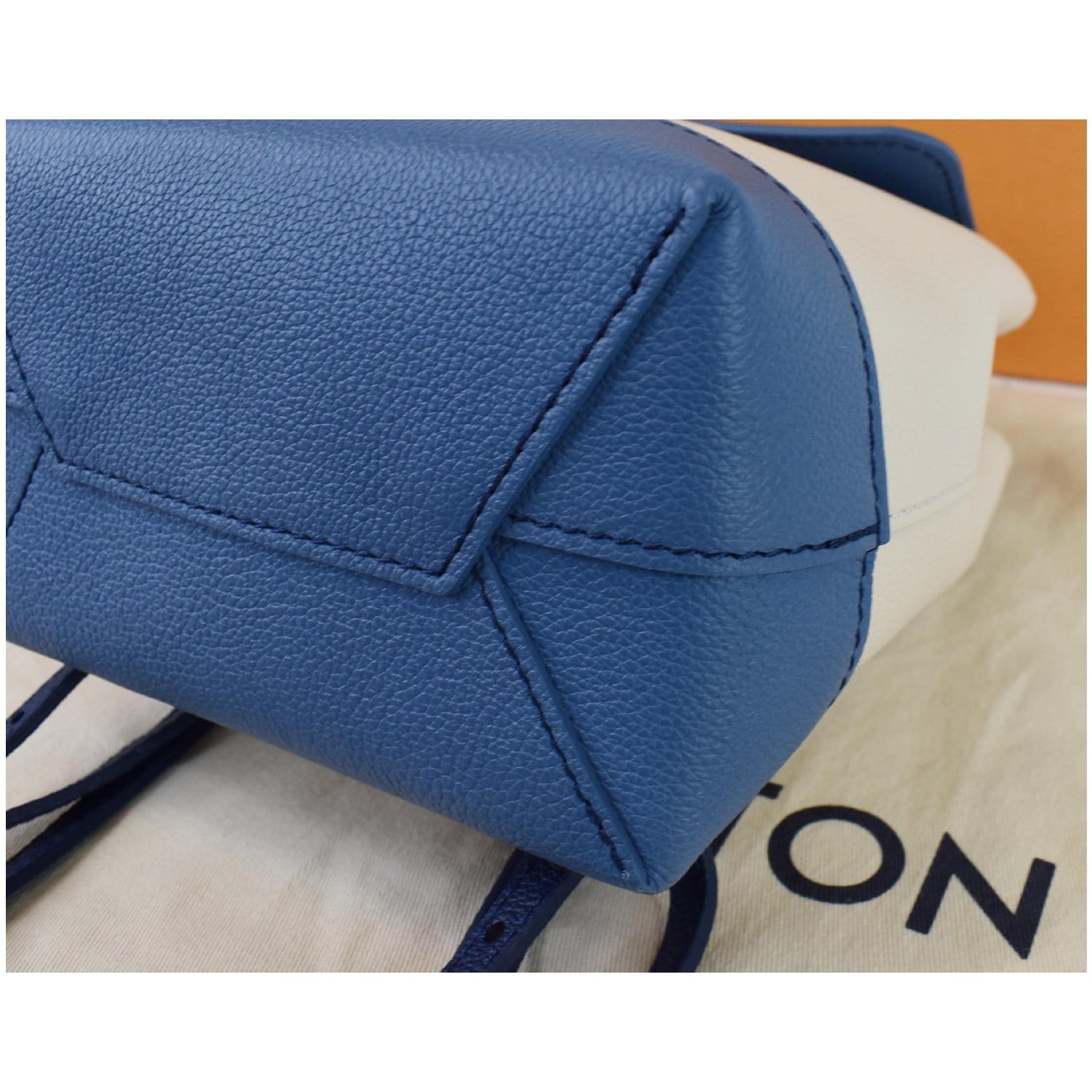 LOUIS VUITTON Lockme Calfskin Leather Backpack Blue/Beige