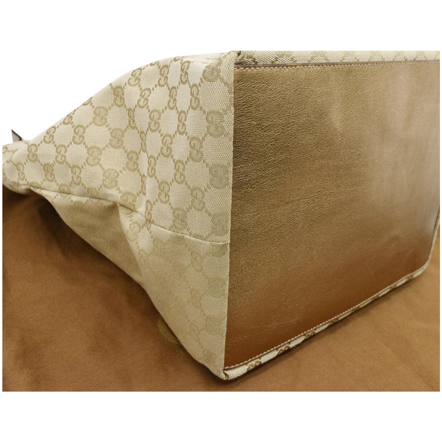 GUCCI Sherry GG Canvas Leather Tote Bag Beige 131231