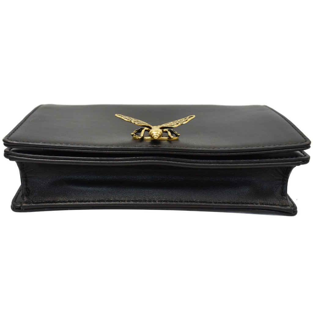 CHRISTIAN DIOR Bee Leather Pouch Clutch Bag Black
