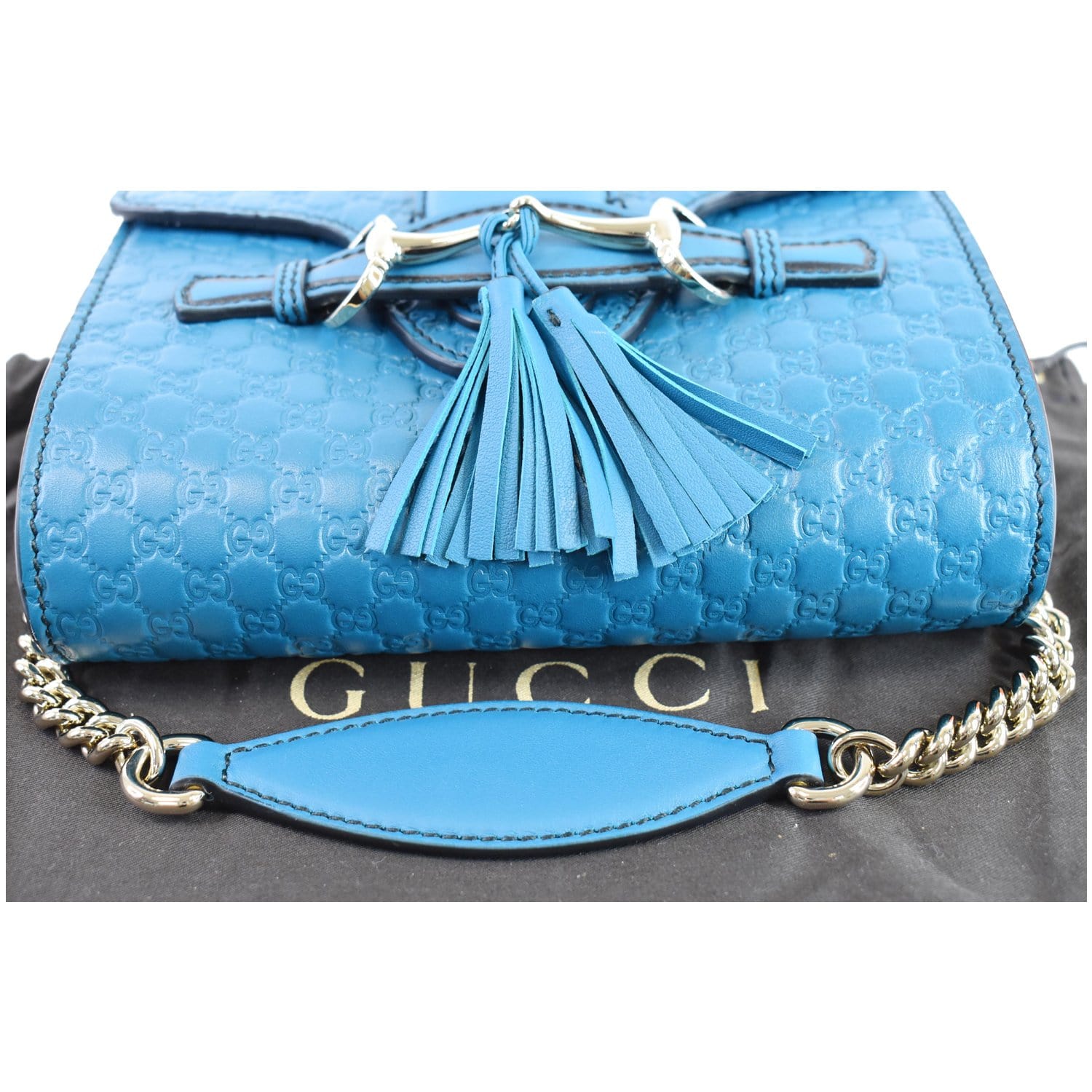 GUCCI Emily Mini Micro GG Guccissima Leather Shoulder Bag Teal