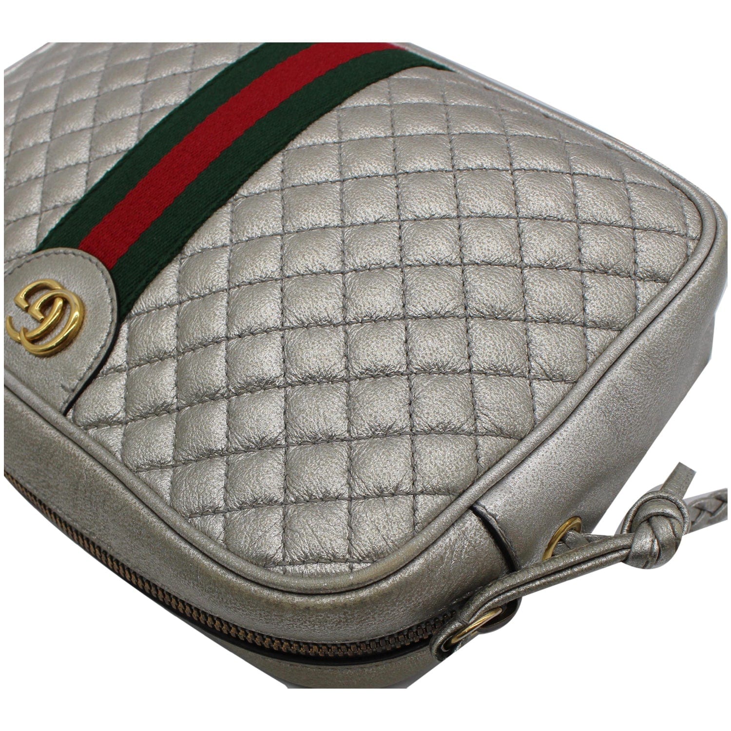 GUCCI GG Small Quilted Leather Shoulder Bag Metallic Silver 541051