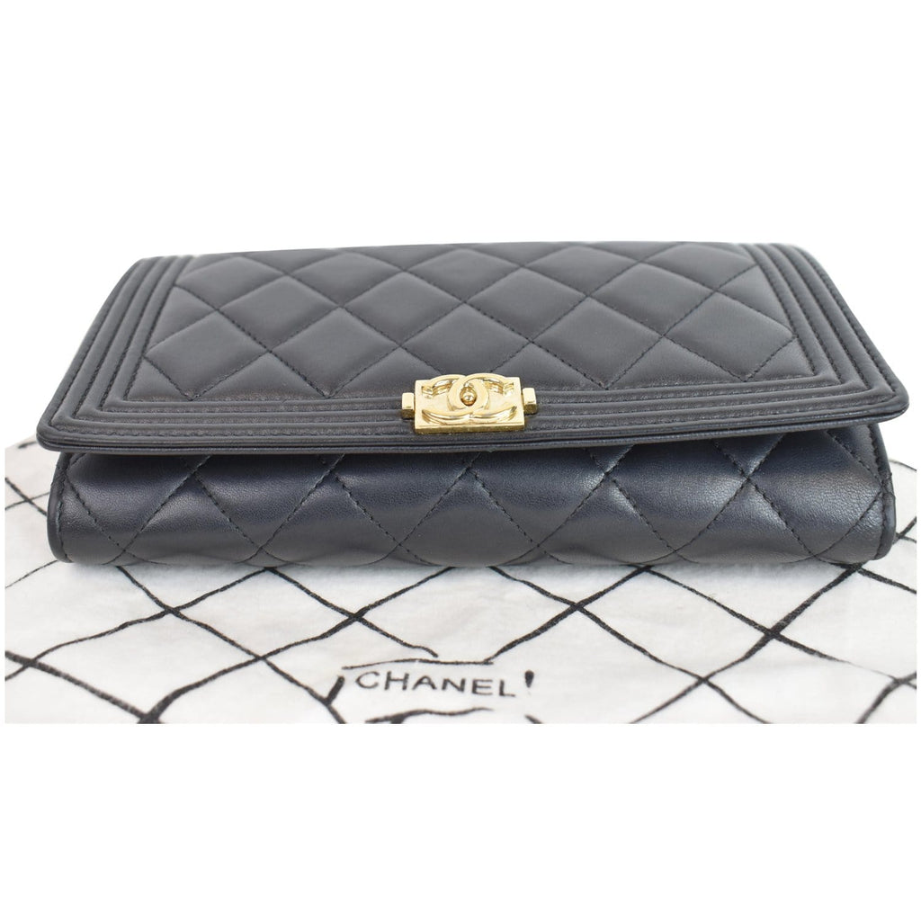 CHANEL Boy Woc Lambskin Leather Wallet On Chain Clutch Bag Black