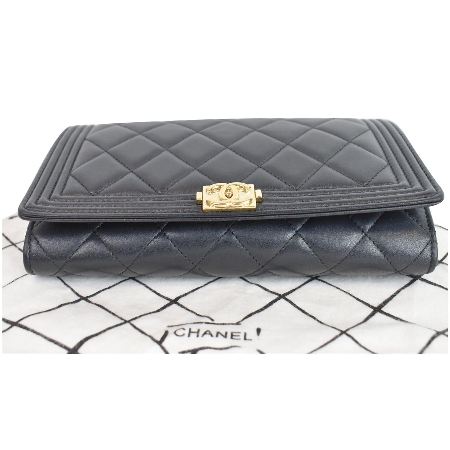 CHANEL Boy Woc Lambskin Leather Wallet On Chain Clutch Bag Black