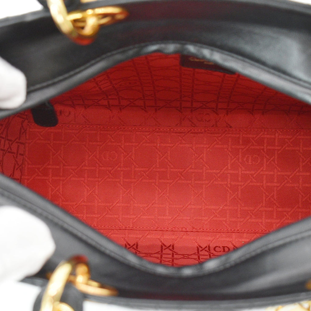 CHRISTIAN DIOR Large Lady Dior Cannage Lambskin Shoulder Bag Black