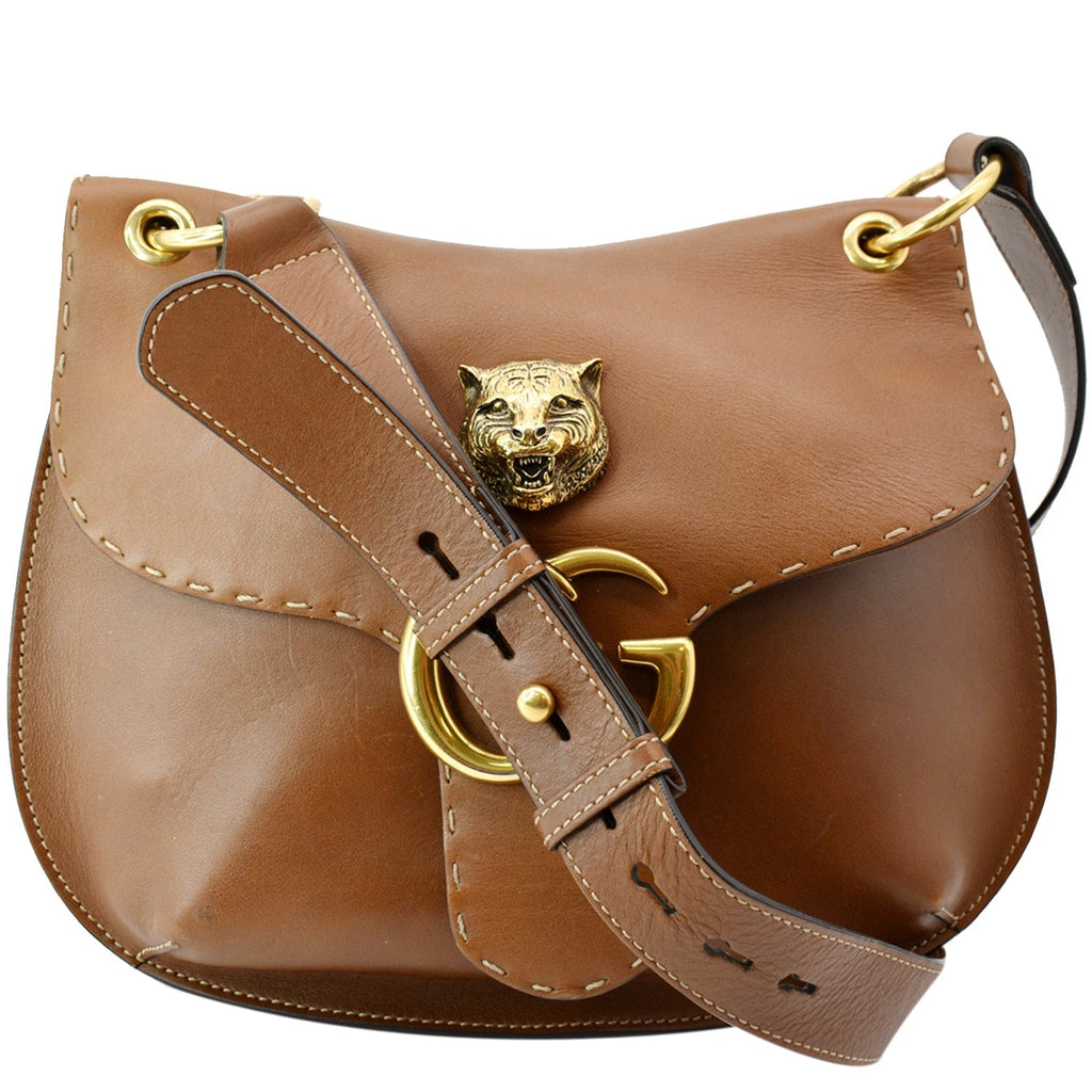 GUCCI GG Marmont Calfskin Leather Shoulder Bag Brown 409154