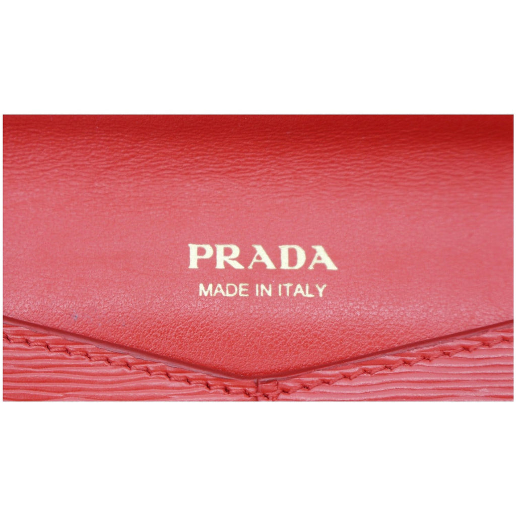 PRADA Envelope Leather Clutch Wallet Red