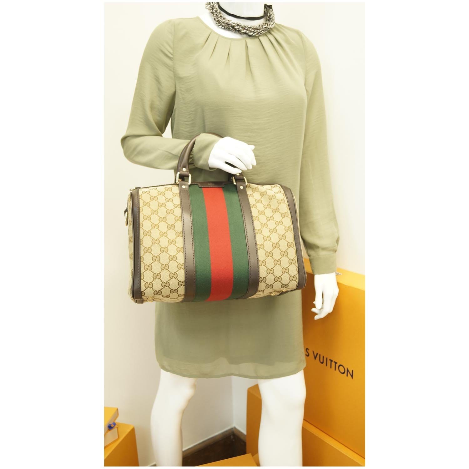 GUCCI Vintage Web Original GG Boston Bag Beige 247205