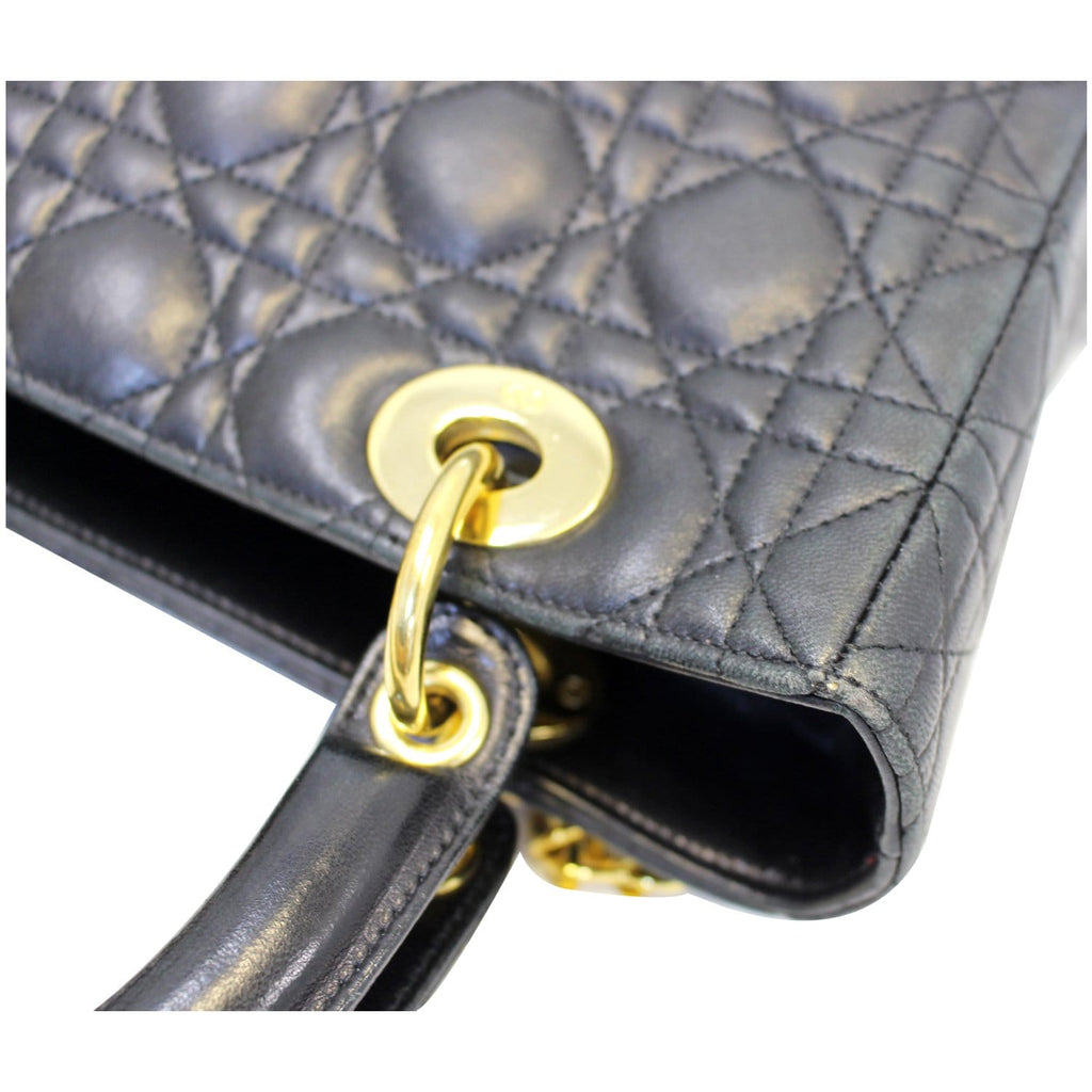 CHRISTIAN DIOR Mini Lady Dior Lambskin Cannage Satchel Bag Black