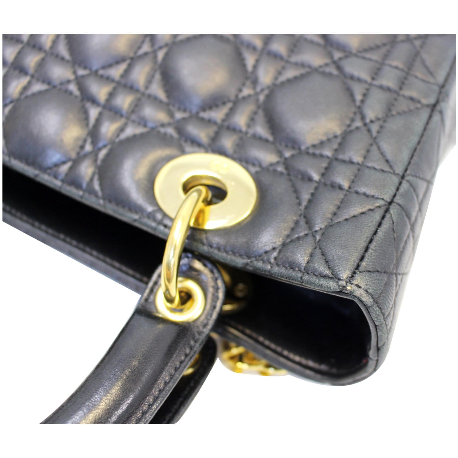 CHRISTIAN DIOR Mini Lady Dior Lambskin Cannage Satchel Bag Black