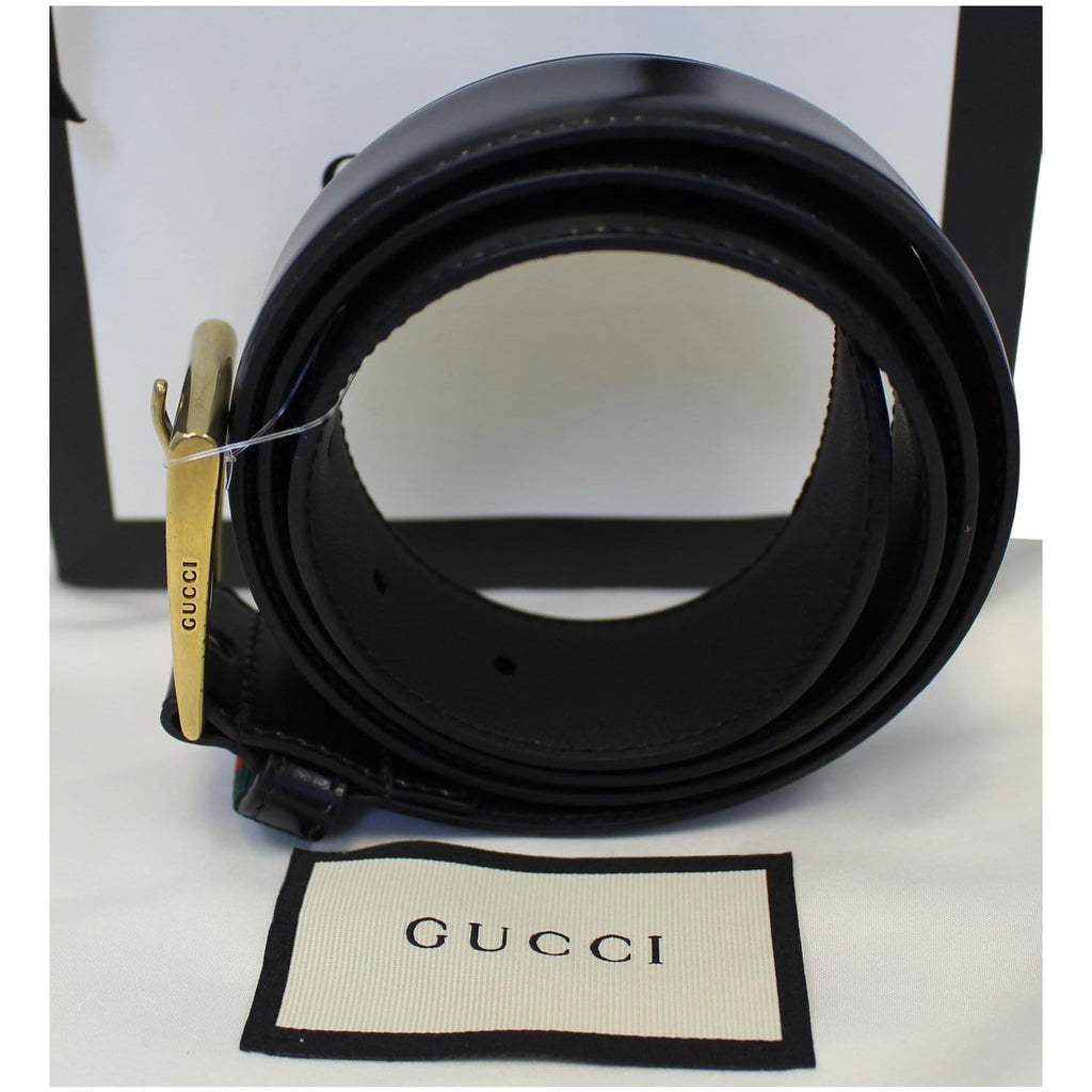 GUCCI Web Leather Belt Black 495125 Size 36