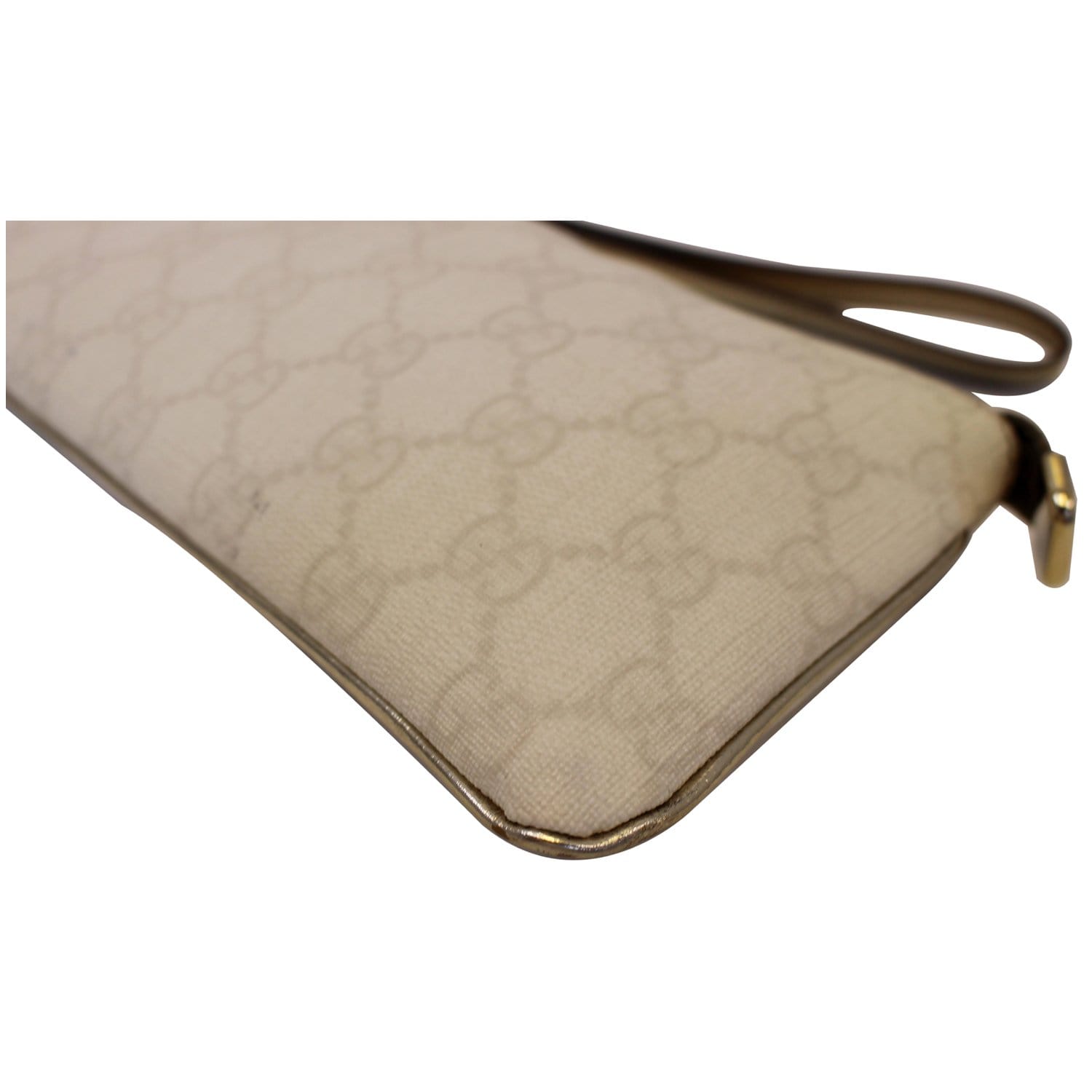 GUCCI GG Canvas Wristlet Pochette Clutch Bag White 190553