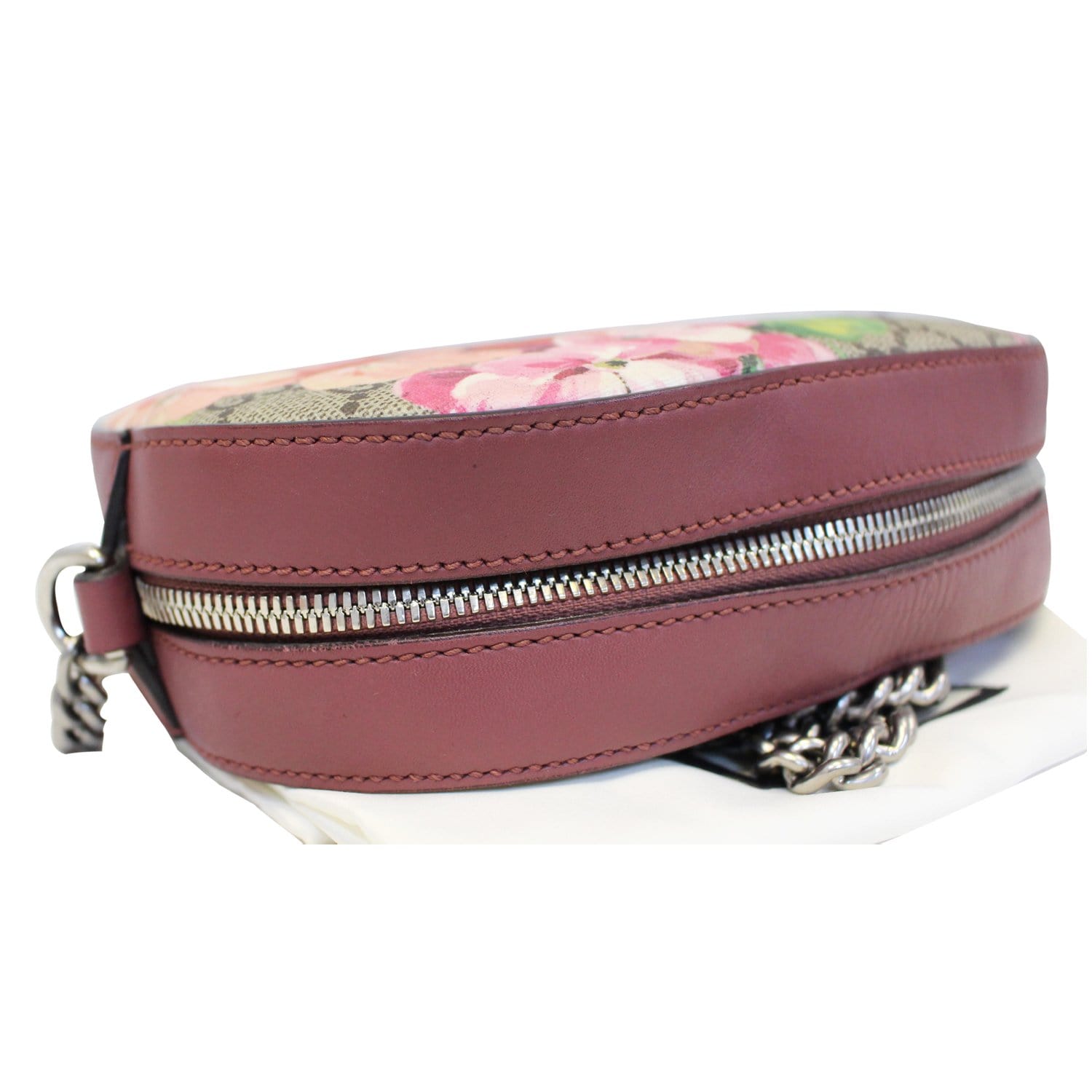 GUCCI GG Supreme Monogram Blooms Print Mini Chain Crossbody Bag Beige