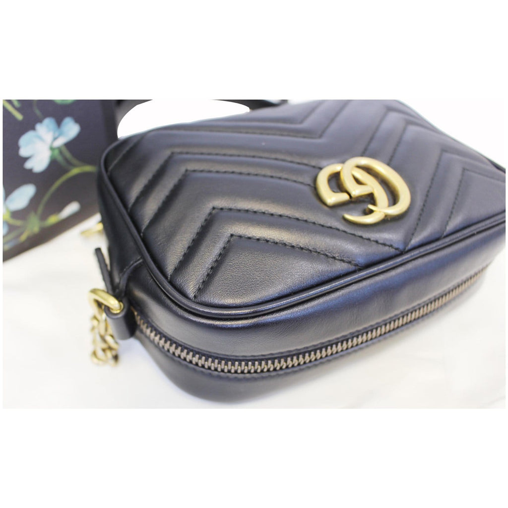 GUCCI GG Marmont Matelasse Mini Leather Crossbody Bag Black 448065