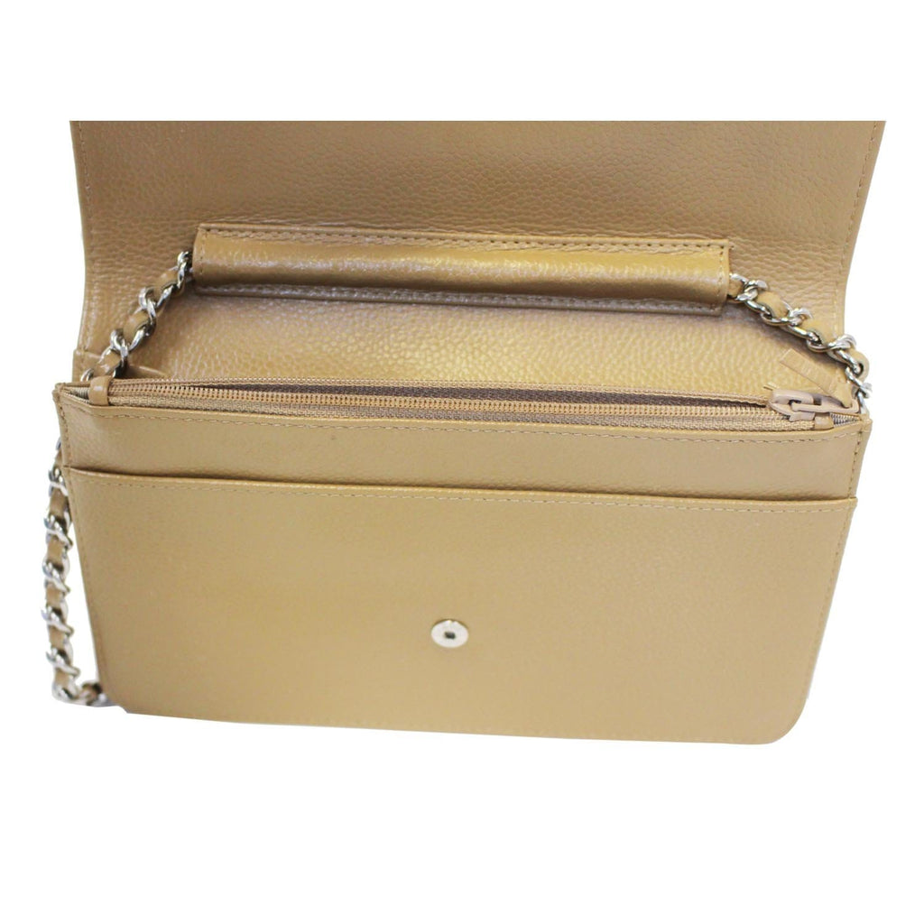 CHANEL Timeless WOC Caviar Leather Clutch Crossbody Bag Beige