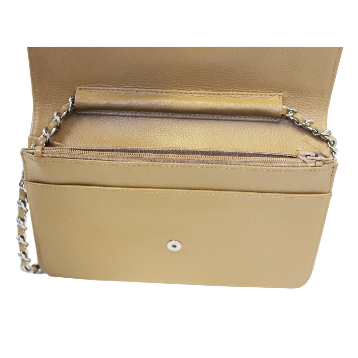CHANEL Timeless WOC Caviar Leather Clutch Crossbody Bag Beige