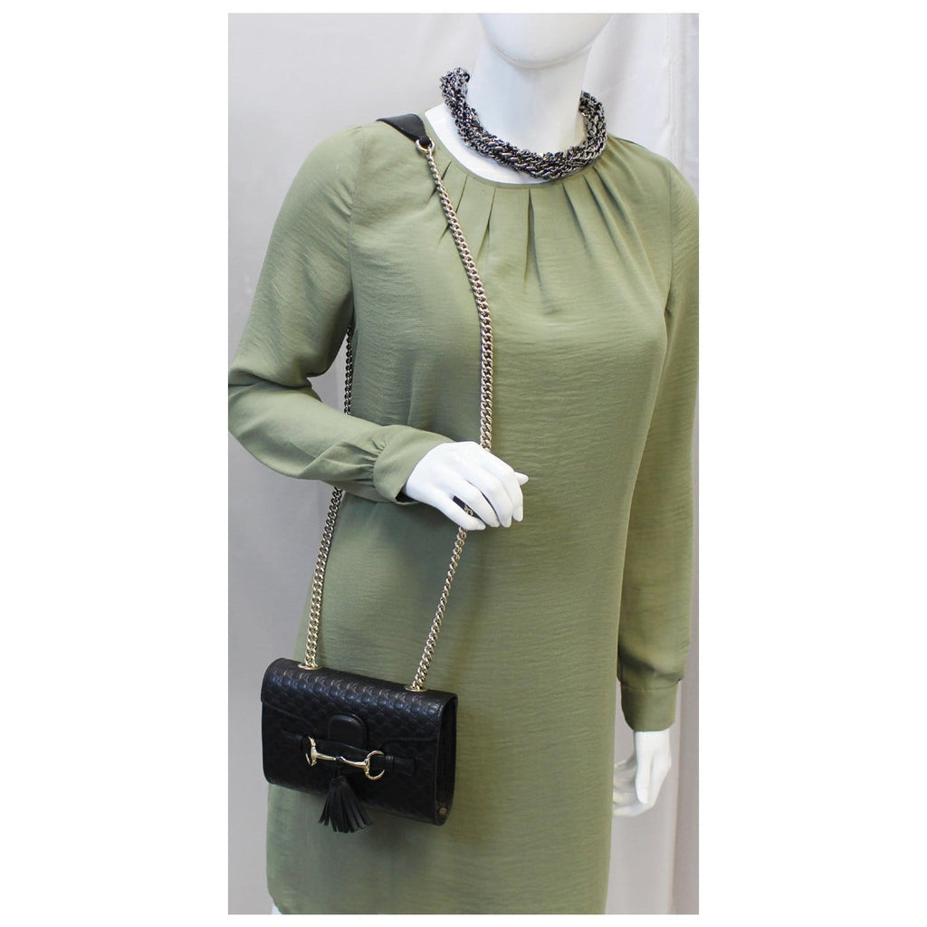 GUCCI Emily Mini Micro GG Guccissima Leather Shoulder Bag Black
