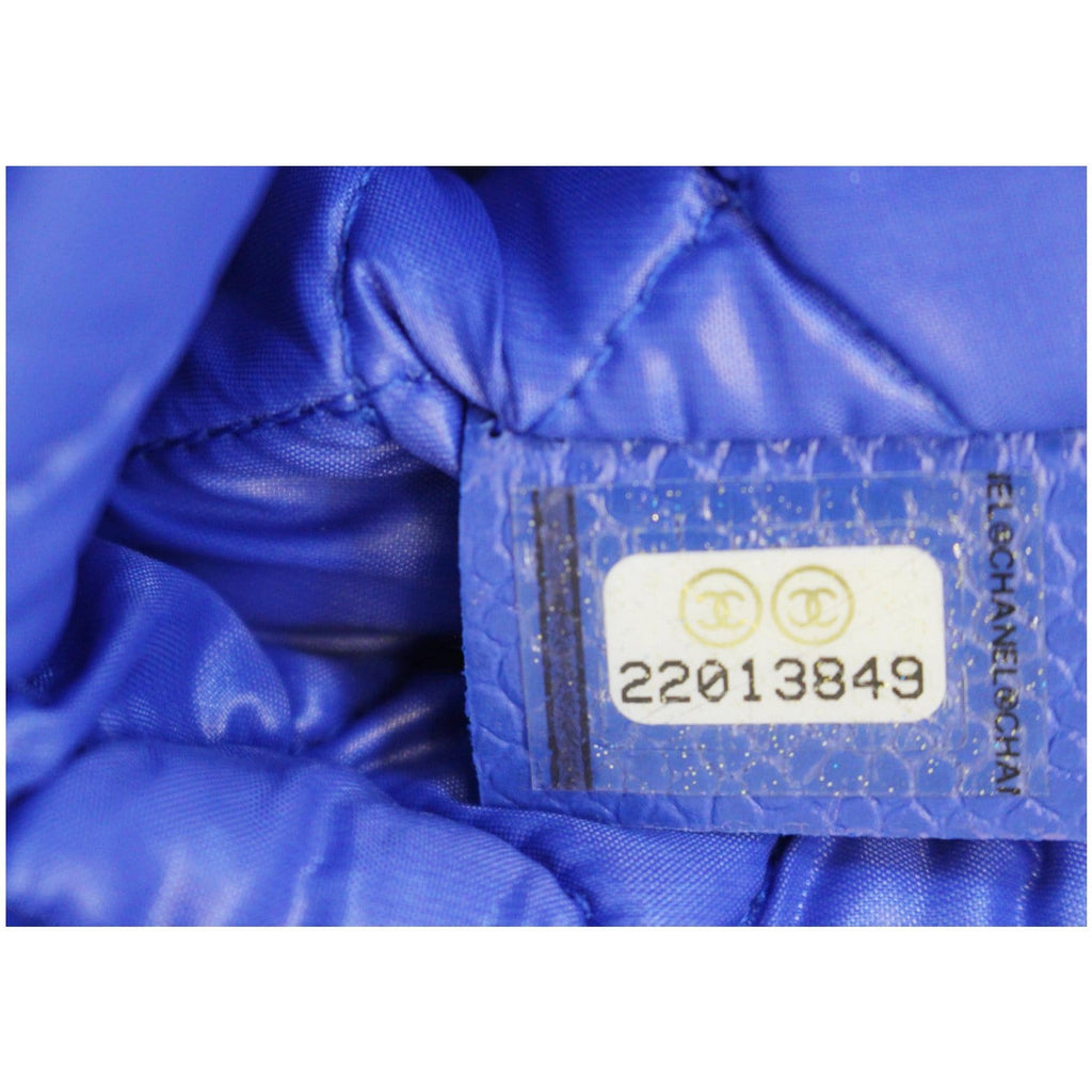 CHANEL Foldover Quilted Caviar Leather Clutch Bag Blue