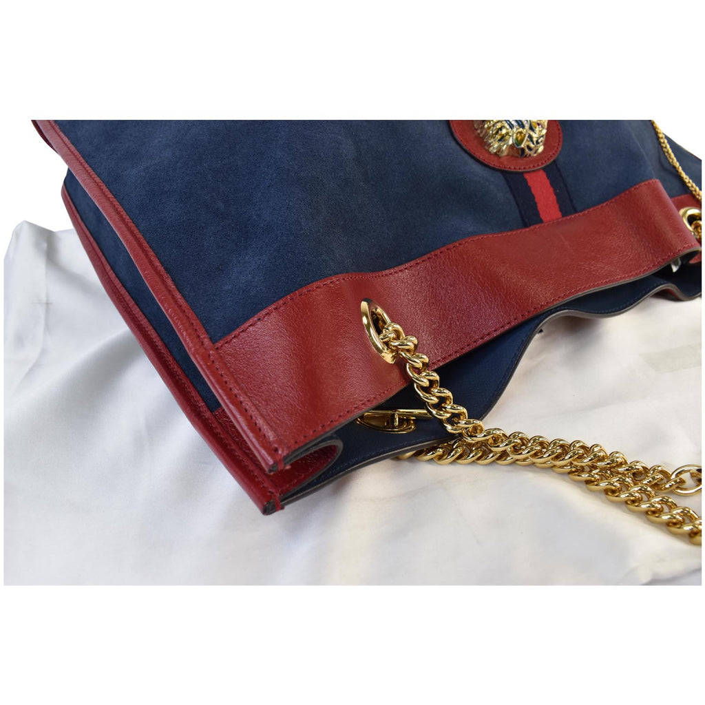 GUCCI Rajah Large Suede Leather Tote Shoulder Bag Navy 537219 - 20% OFF