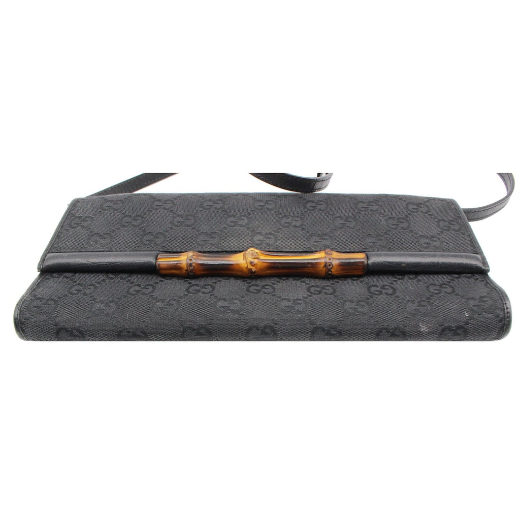 GUCCI Bamboo GG Monogram Canvas Clutch Bag Black